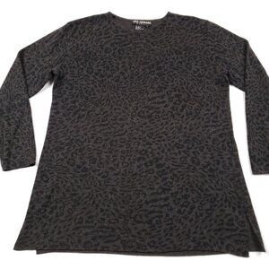 Nina Leonard Tunic Top Womens Large Brown Black‎ Leopard Print Long Sleeve